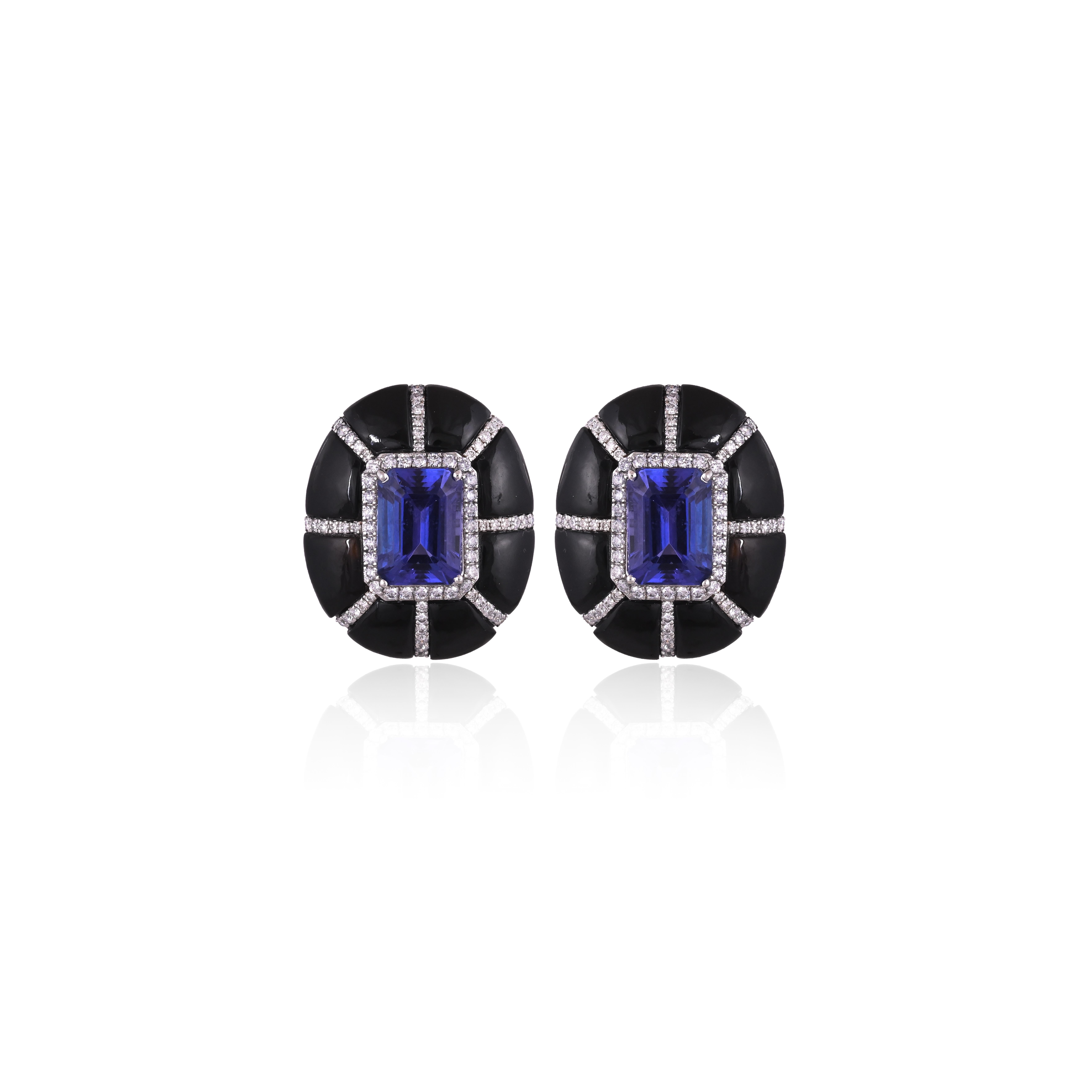 Pendientes de oro de 18 quilates, tanzanita de 9,24 quilates, ónice negro y diamantes en venta