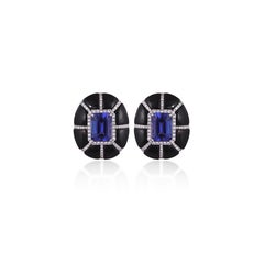 Ohrstecker aus 18 Karat Gold, 9,24 Karat Tansanit, schwarzem Onyx und Diamanten