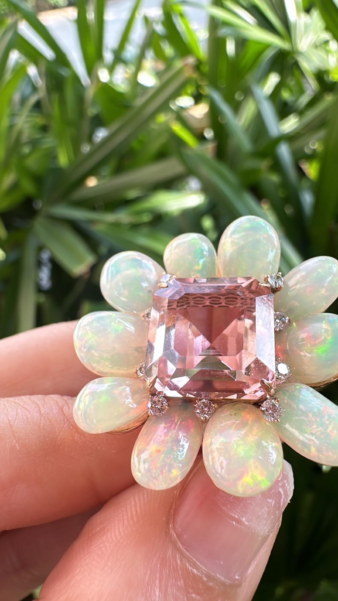 Modern Set in 18K Gold, 9.87 carats Tourmaline, Ethiopian Opal & Diamonds Cocktail Ring For Sale