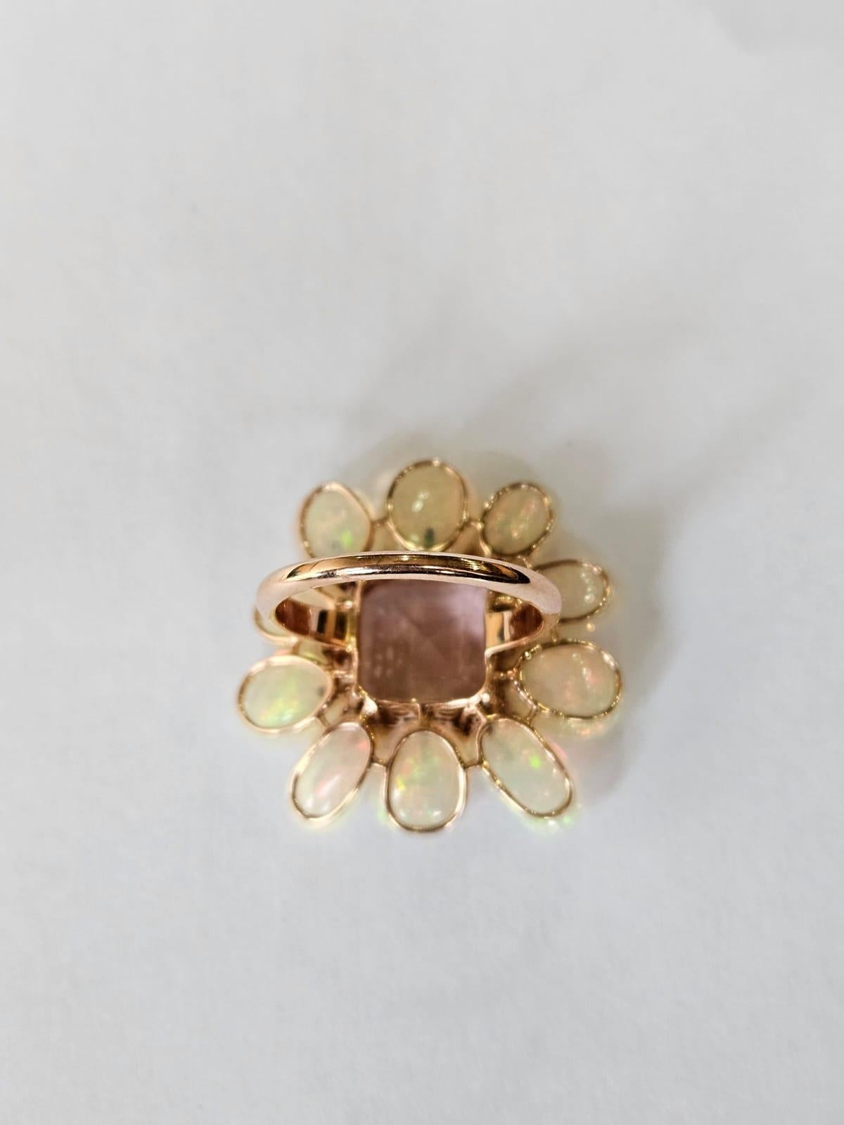 Set in 18K Gold, 9.87 carats Tourmaline, Ethiopian Opal & Diamonds Cocktail Ring For Sale 4