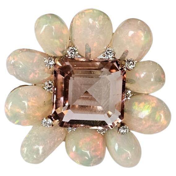 Set in 18K Gold, 9.87 carats Tourmaline, Ethiopian Opal & Diamonds Cocktail Ring
