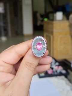 Engastado en Oro de 18K, Cabujón de Aguamarina, Depósito de Zafiro Rosa y Anillo de Cóctel de Diamantes