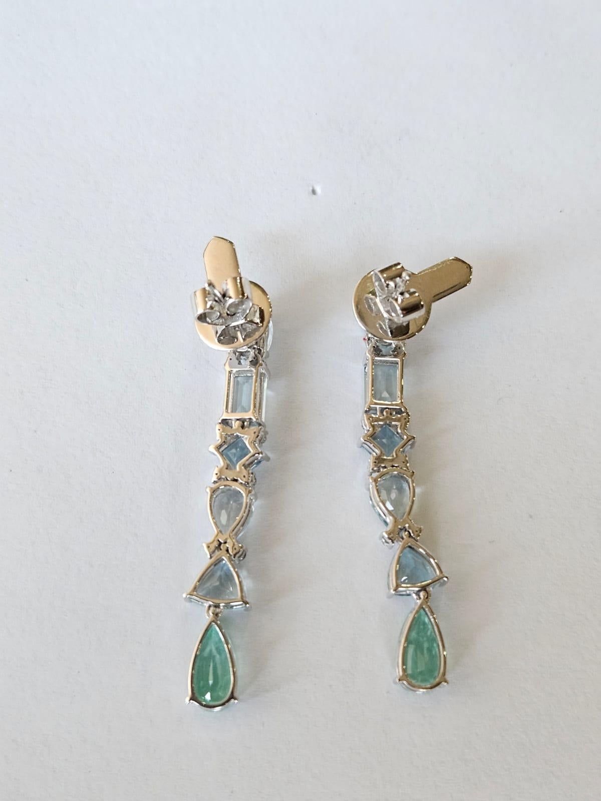 Modern Set in 18K Gold, Aquamarine, Colombian Emeralds & Diamonds Chandelier Earrings For Sale