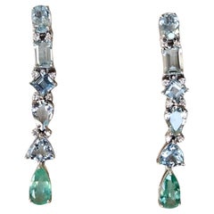 Set in 18K Gold, Aquamarine, Colombian Emeralds & Diamonds Chandelier Earrings