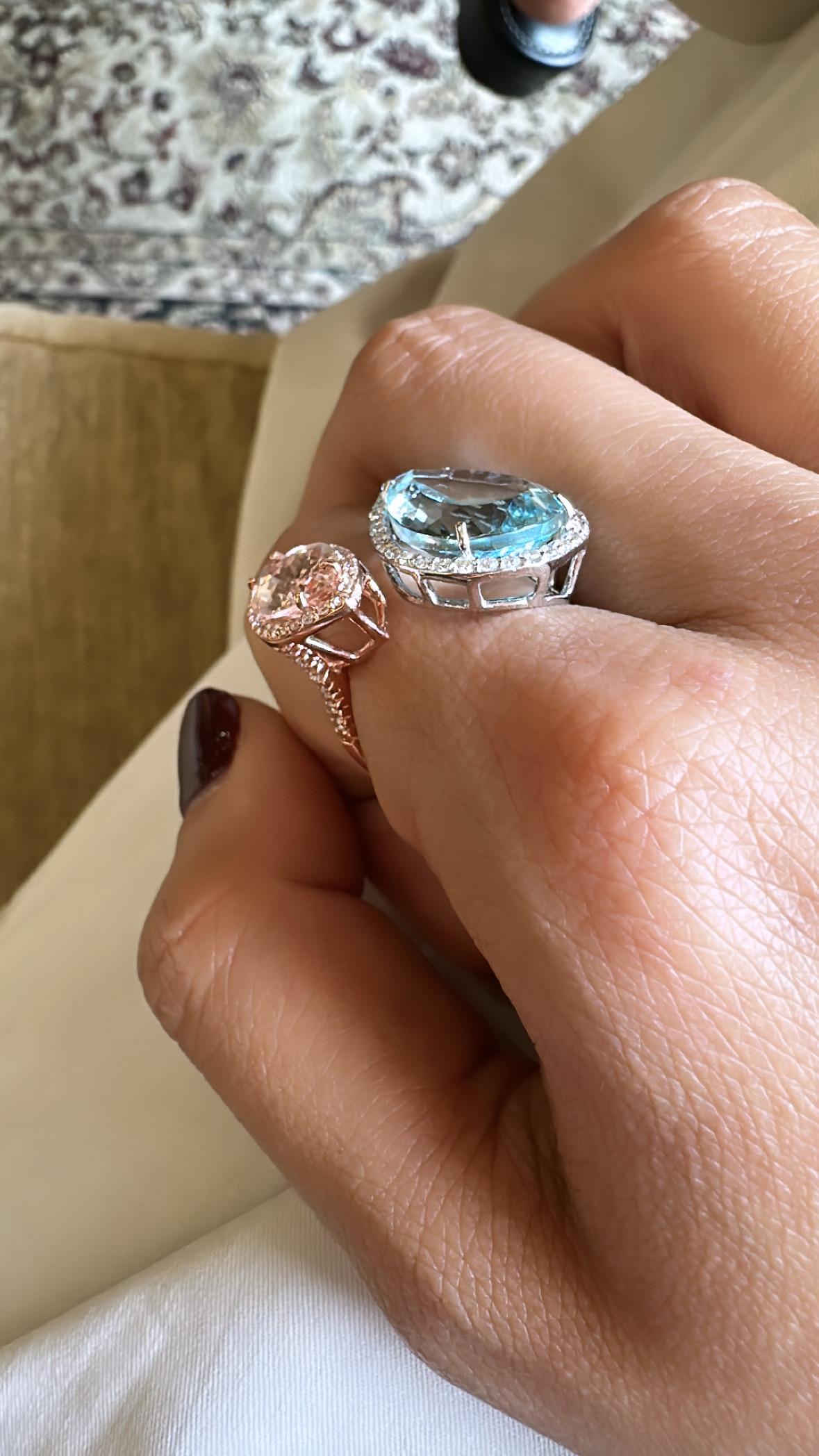 Set in 18K Gold, Aquamarine, Morganite & Diamonds Cocktail/ Engagement Ring For Sale 1