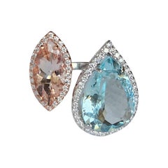 Set in 18K Gold, Aquamarine, Morganite 
Diamonds Cocktail/ Engagement Ring
