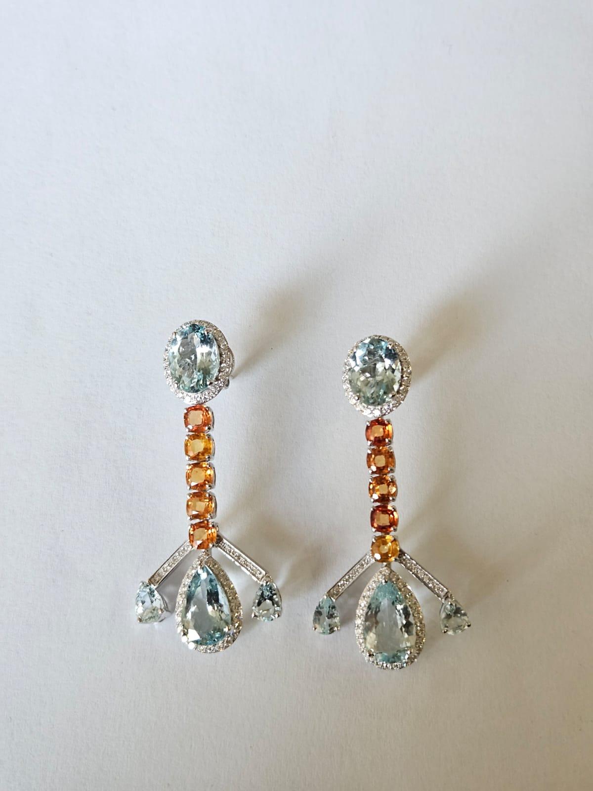 Orecchini pendenti in oro 18 carati, acquamarine, zaffiri gialli e diamanti In condizioni Nuovo in vendita a Hong Kong, HK