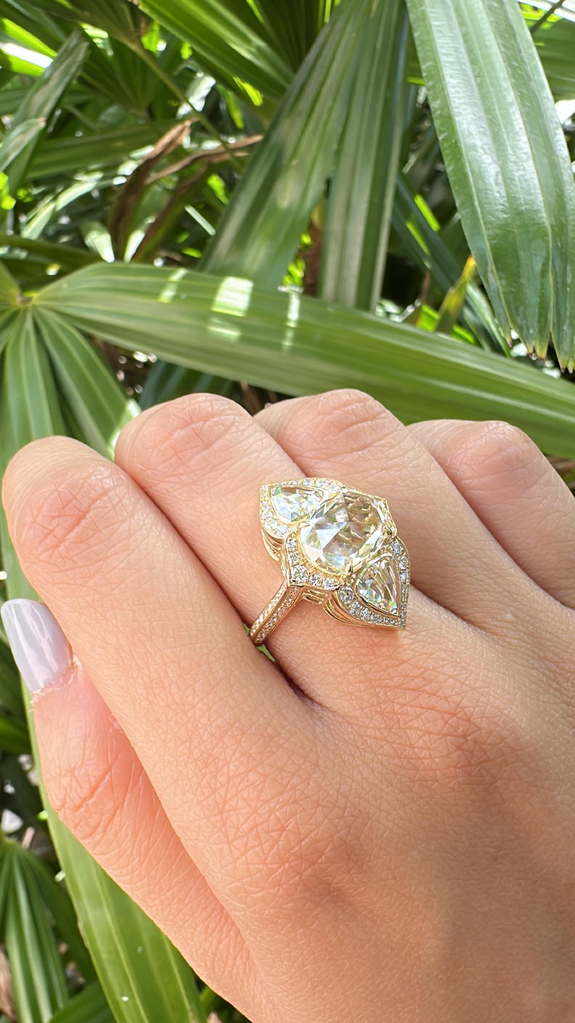 Set in 18K Gold, Art Deco style, 4.29 carats Rose Cut Diamonds Engagement Ring in vendita 4