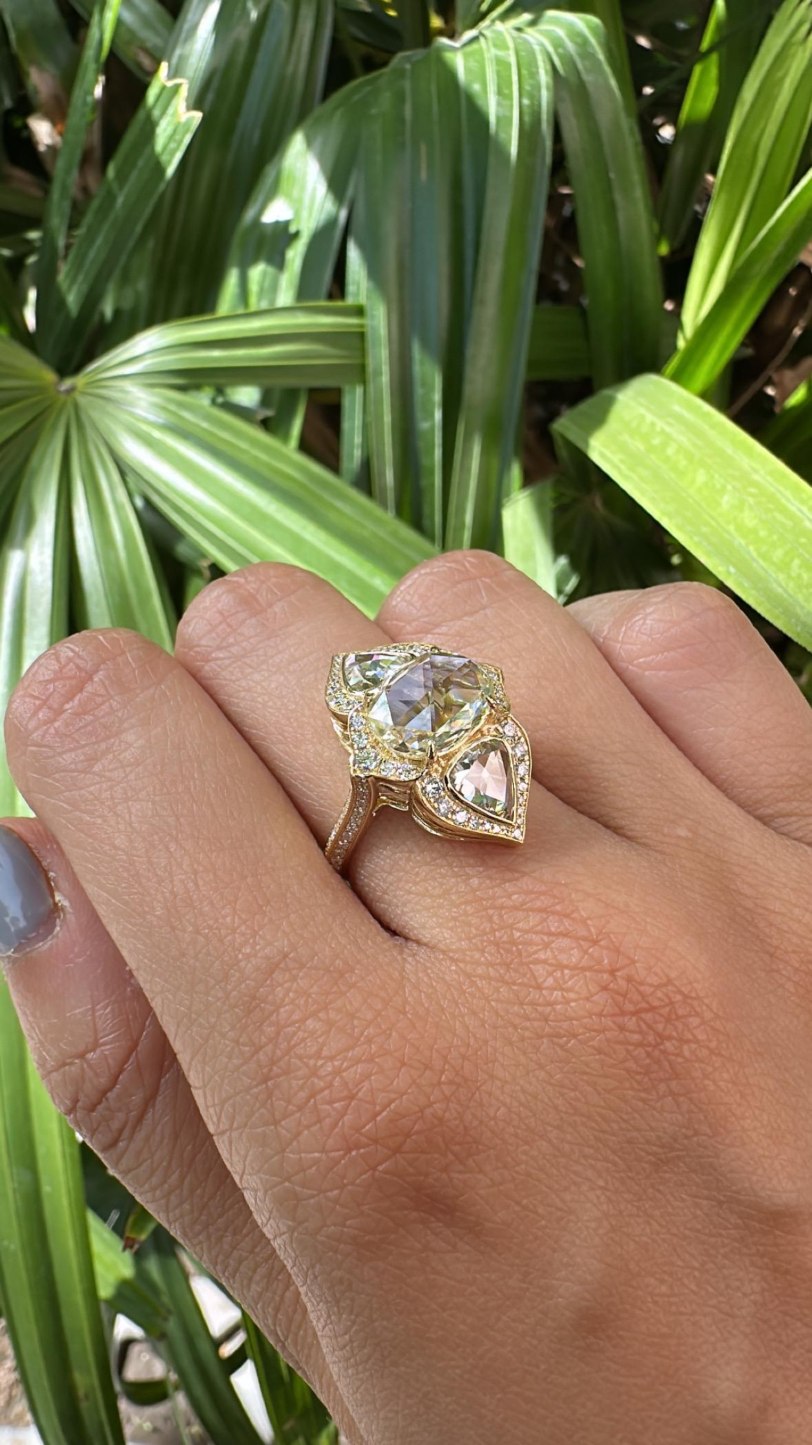 Set in 18K Gold, Art Deco style, 4.29 carats Rose Cut Diamonds Engagement Ring in vendita 6
