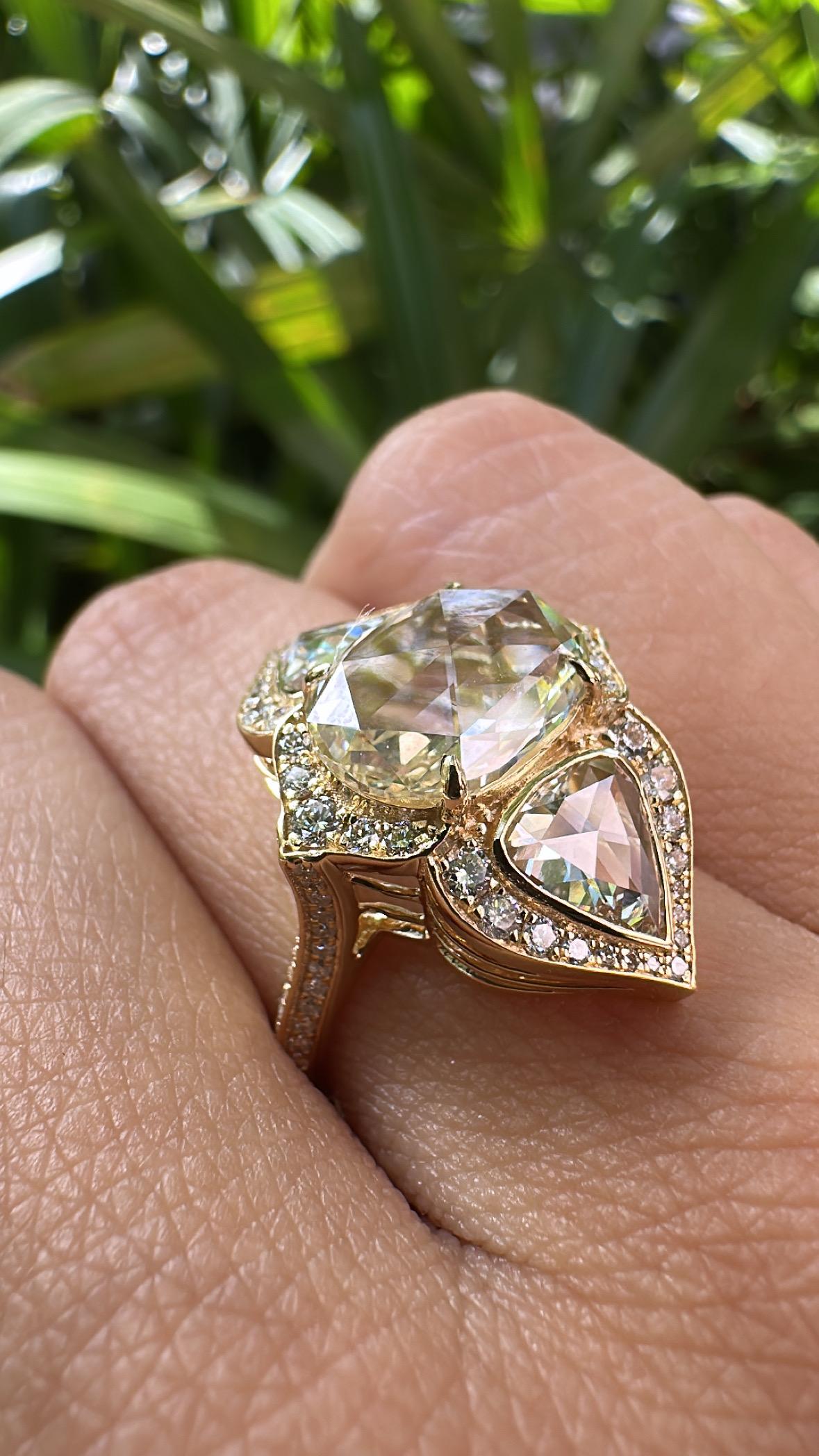 Set in 18K Gold, Art Deco style, 4.29 carats Rose Cut Diamonds Engagement Ring in vendita 7