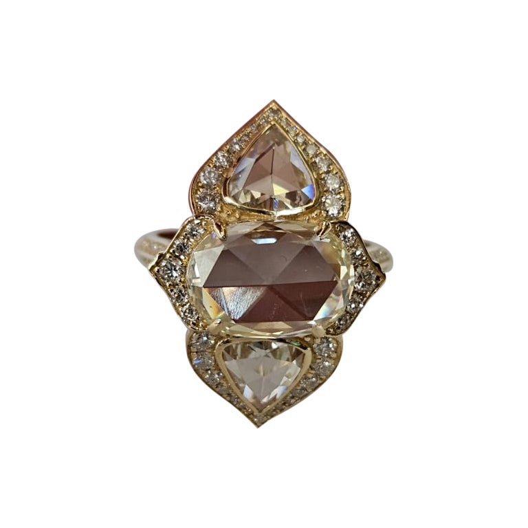 A very gorgeous and beautiful, one of a kind, natural Rose Cut Diamonds Engagement Ring set in 18K Yellow Gold. The combined Diamonds weight is 4.29 carats. Net 18K Yellow Gold weight is 6.18 grams. The Gross weight of the Ring is 7.04 grams. The