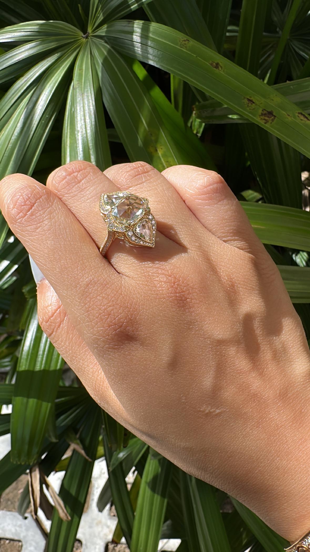 Set in 18K Gold, Art Deco style, 4.29 carats Rose Cut Diamonds Engagement Ring in vendita 3