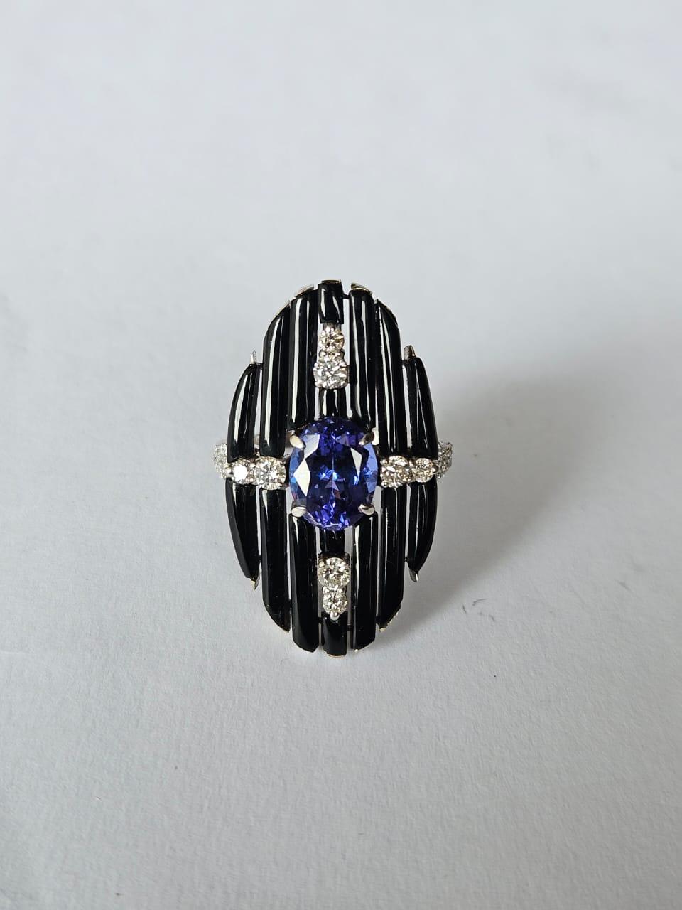 Bague cocktail en or 18 carats, style Art déco, Tanzanite, Onyx noir et diamants en vente 5
