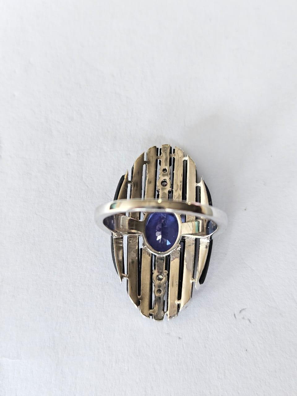 Bague cocktail en or 18 carats, style Art déco, Tanzanite, Onyx noir et diamants en vente 3