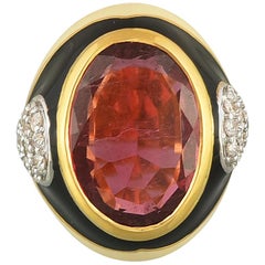 Set in 18K gold, Art Deco Tourmaline, Diamonds and French Enamel Cocktail Ring Set in 18K gold, Art Deco Tourmaline, Diamonds and French Enamel Cocktail Ring