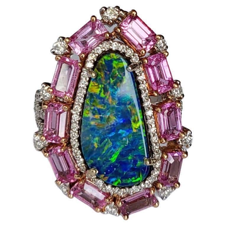 Opal Color Rings Bochic “Capri” Opal and Multi Color Sapphire Cocktail Ring Set 18K Gold ...