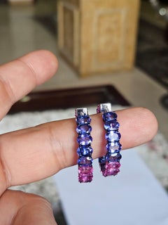 Set aus 18 Karat Gold und blauem/rosa Rhodium, rosa Saphire und Tansanit-Ohrringe