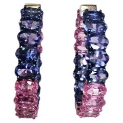 Set aus 18 Karat Gold und blauem/rosa Rhodium, rosa Saphire und Tansanit-Ohrringe