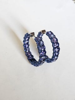 Boucles d'oreilles en or 18 carats et rhodium bleu, Tanzanite