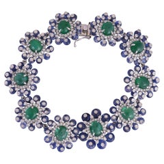 Set in 18K Gold, blauer Saphir & Smaragd Cabochons & Diamanten Modernes Armband