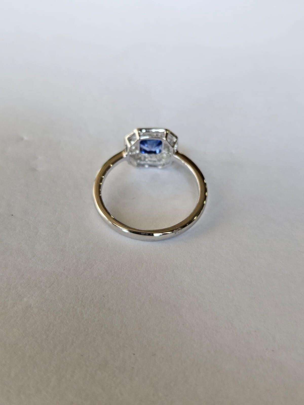 Modern Set in 18K Gold, Blue Sapphires, Black Enamel & tapered Diamonds Engagement Ring For Sale