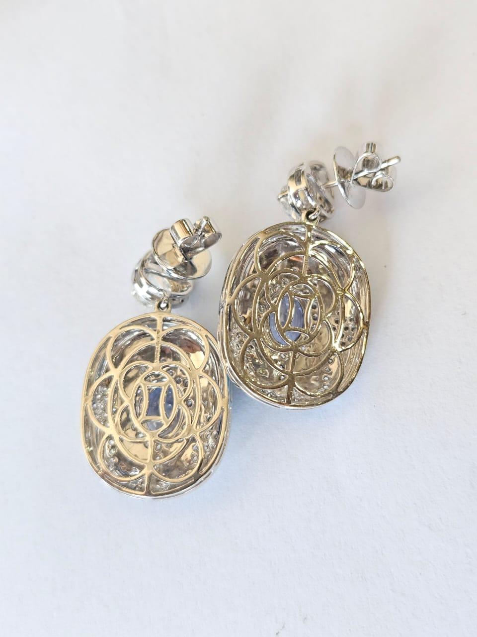 Modern Set in 18K Gold, Blue Sapphires, Blue Enamel & Rose Cut Diamonds Dangle Earrings For Sale