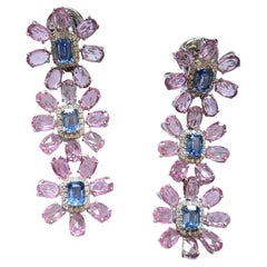 Set in 18K Gold, Blue Sapphires, Pink Sapphires & Diamonds Chandelier Earrings