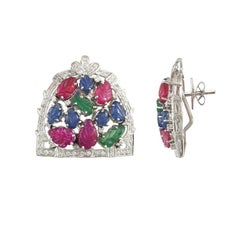 Set in 18 Karat Gold Carved Emerald Ruby and Sapphire Tutti-Frutti Stud Earrings