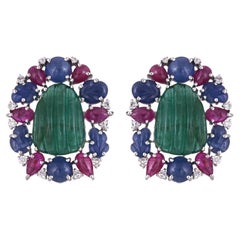 Set in 18K Gold, carved Emeralds, Blue Sapphires, Ruby
Diamonds Stud Earrings Set in 18K Gold, carved Emeralds, Blue Sapphires, Ruby
Diamonds Stud Earrings