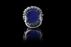 Set in 18 Karat Gold, Carved Tanzanite and Rose Cut Diamonds Cocktail Ring