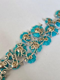 Set in 18K Gold, carved Turquoise & natural Diamonds Bracelet/Choker Necklace
