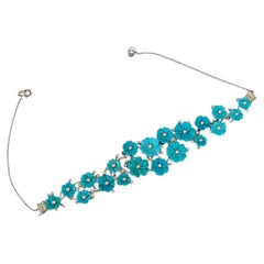 Set in 18K Gold, carved Turquoise & natural Diamonds Bracelet/Choker Necklace
