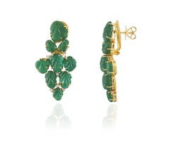 Set in 18 Karat Gold, Carved Zambian Emeralds and Yellow Diamonds Necklace Set
