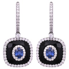 Ohrhänger aus 18 Karat Gold, blauen Ceylon-Saphiren, schwarzem Onyx und Diamanten