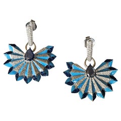 Set in 18K Gold, Ceylon Blue Sapphires, Blue Enamel 
Diamonds Dangle Earrings