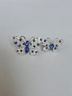Set in 18K Gold, Ceylon Blue Sapphires & Diamonds "Butterfly" Cocktail Ring