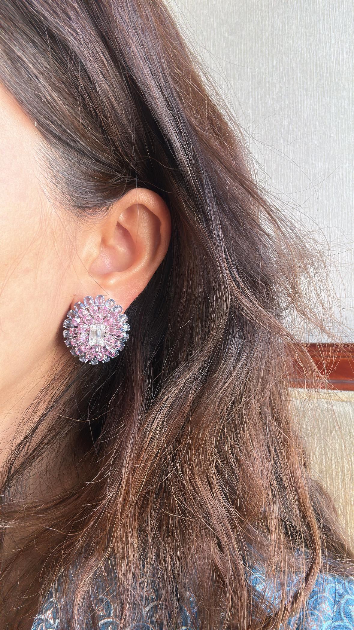Set in 18K Gold, Ceylon Blue Sapphires, Pink Sapphires & Diamonds Stud Earrings 4