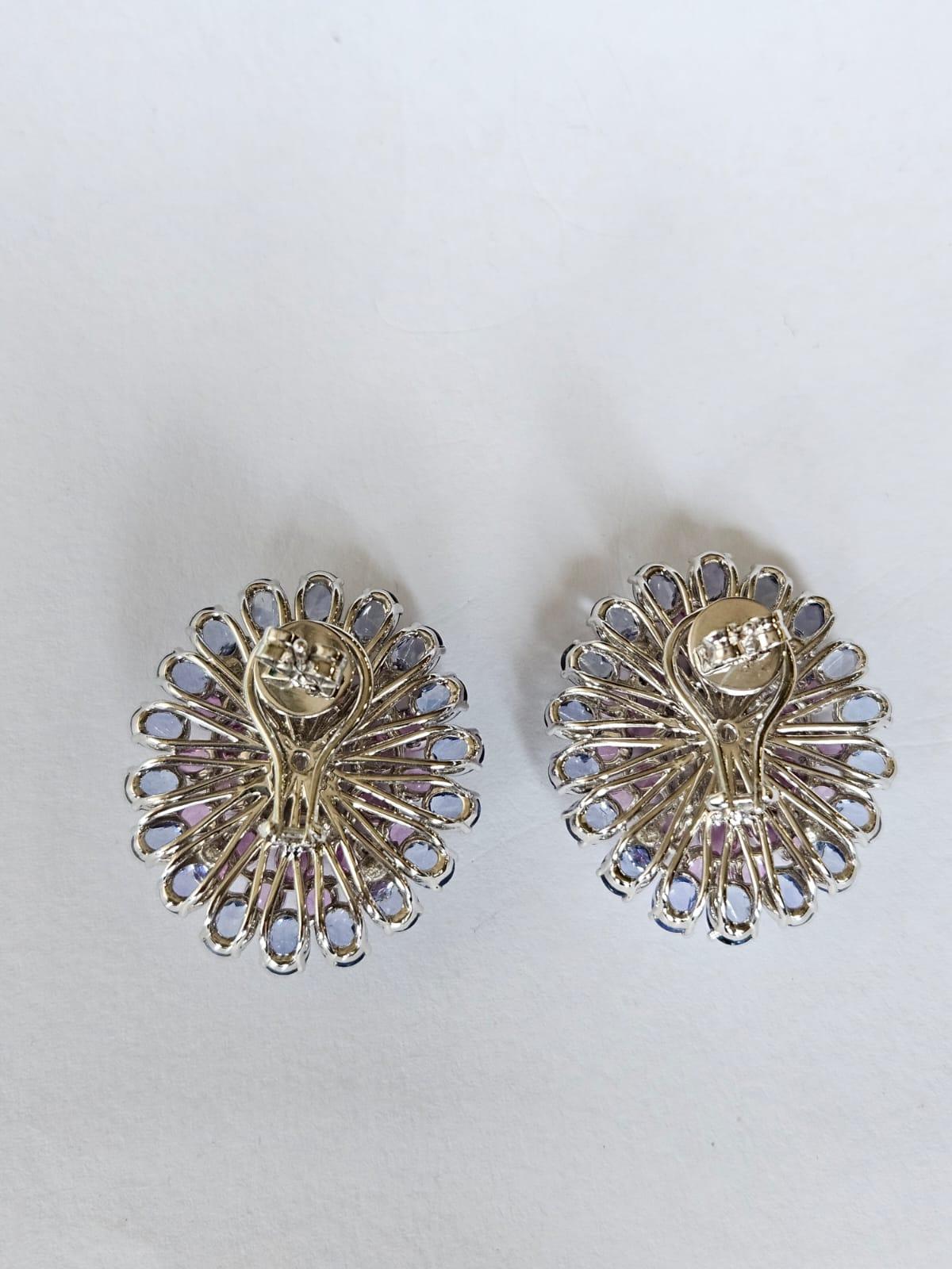 Set in 18K Gold, Ceylon Blue Sapphires, Pink Sapphires & Diamonds Stud Earrings In New Condition In Hong Kong, HK