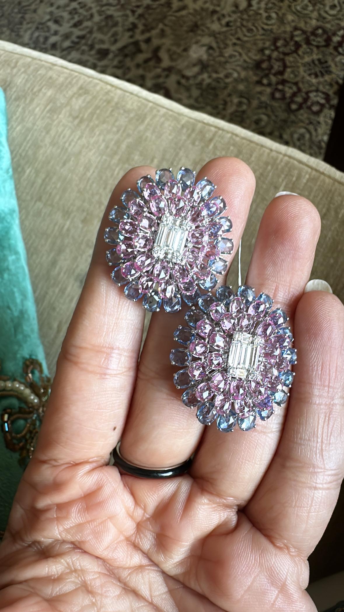 Set in 18K Gold, Ceylon Blue Sapphires, Pink Sapphires & Diamonds Stud Earrings 1