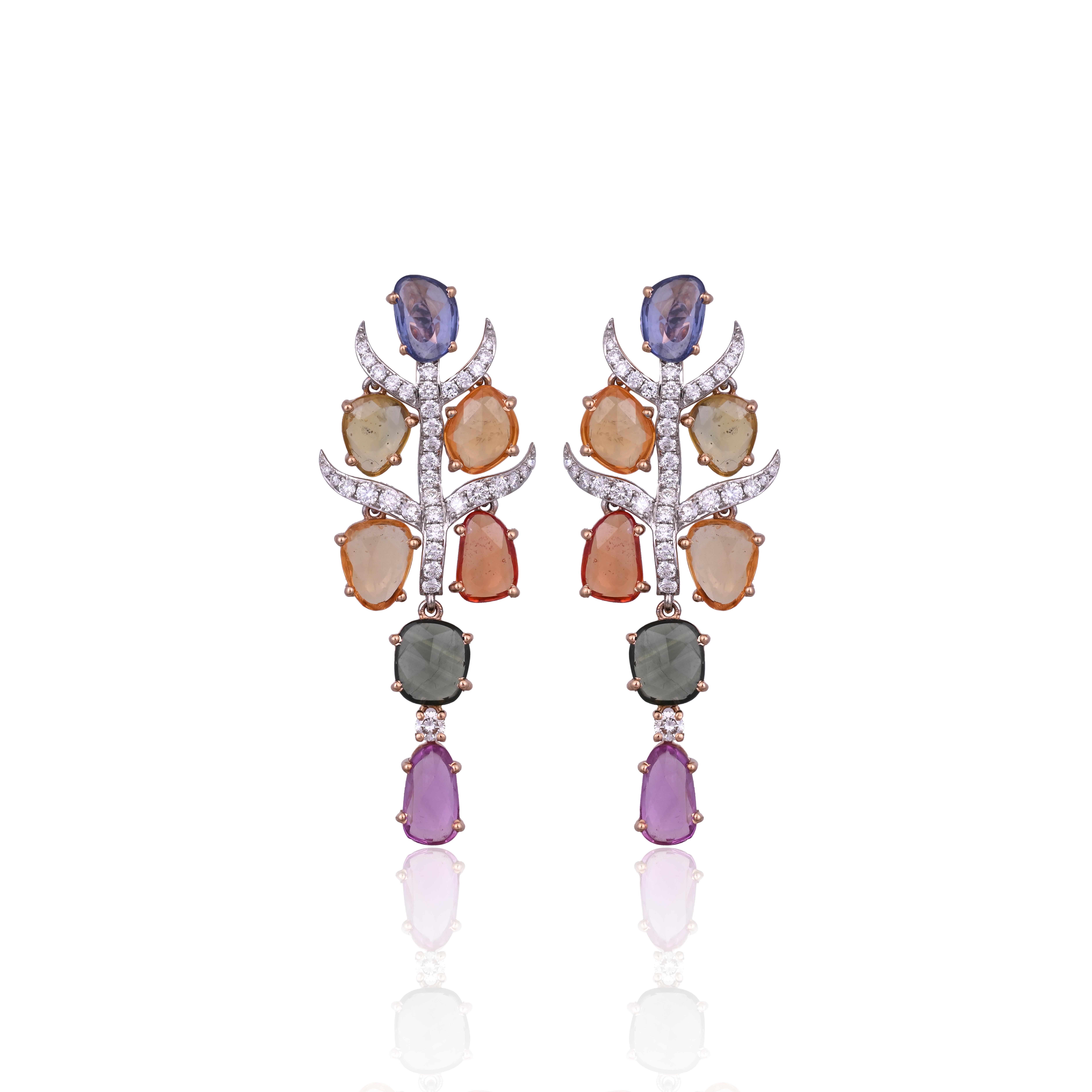 Taille rose Collier et boucles d'oreilles en or 18 carats, saphirs multiples de Ceylan et diamants A Link en vente