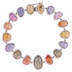 Bracciale moderno in oro 18 carati, zaffiri multipli di Ceylon taglio rosa e diamanti