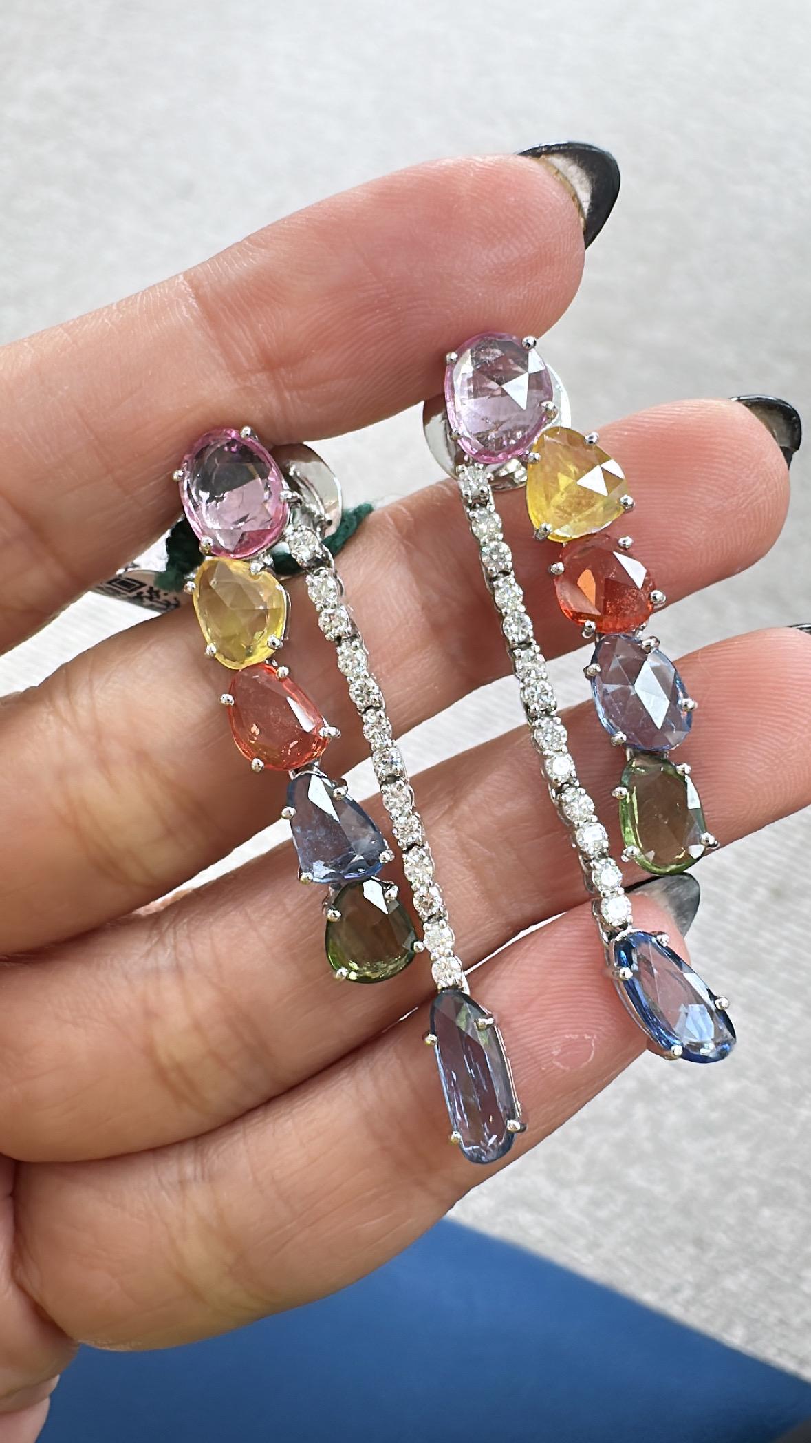 Kronleuchter/Ohrringe aus 18 Karat Gold, Ceylon mit mehreren Saphiren und Diamanten im Angebot 3