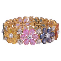 Bracelet moderne en or 18 carats, saphirs multiples de Ceylan et diamants taillés en rose