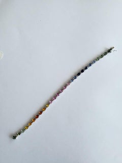 Set in 18k Gold, Ceylon Pink, Blue, Green Sapphires Diamonds Tennis Bracelet