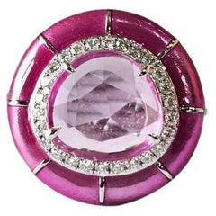 Set in 18K Gold, Ceylon Pink Sapphire, Pink Enamel 
Diamonds Engagement Ring