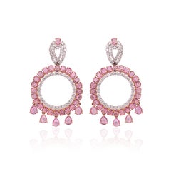 Set in 18K Gold, Ceylon Pink Sapphire Rose Cuts & Diamonds Chandelier Earrings