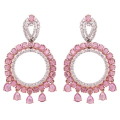 Boucles d'oreilles chandelier en or 18 carats, saphir rose de Ceylan, taille rose et diamants