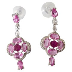 18K Gold, Ceylon Pink Sapphire, Rubine und Diamanten im Rosenschliff, Ohrringe mit Ohrring