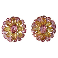 Set in 18K Gold, Ceylon Pink Sapphires & Yellow Sapphires Rose Cut Stud Earrings