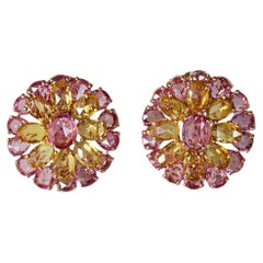 Set in 18K Gold, Ceylon Pink Sapphires 
Yellow Sapphires Rose Cut Stud Earrings
